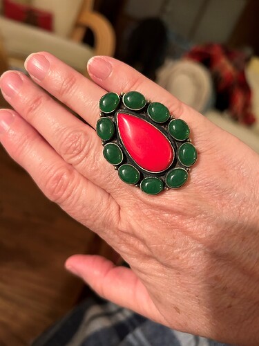 pink and green ring