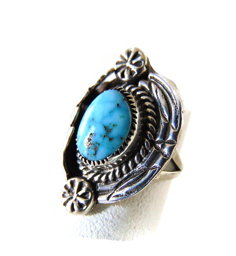 Native zilveren blad 2 knopjes turquoise ring 5