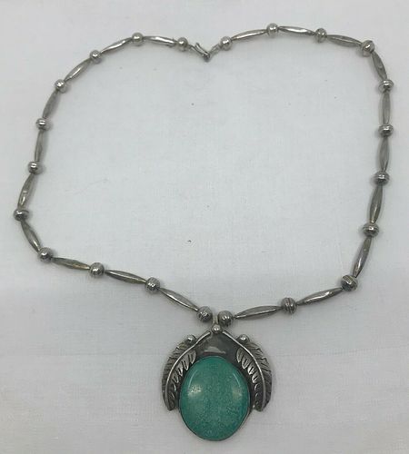 similar silver feather turquoise necklace