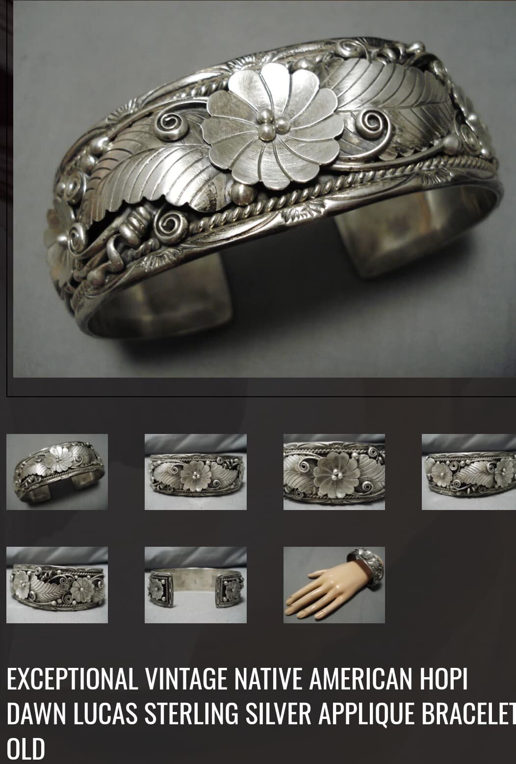 Exceptional Vintage Native American Hopi Dawn Lucas Sterling Silver Applique Bracelet Old