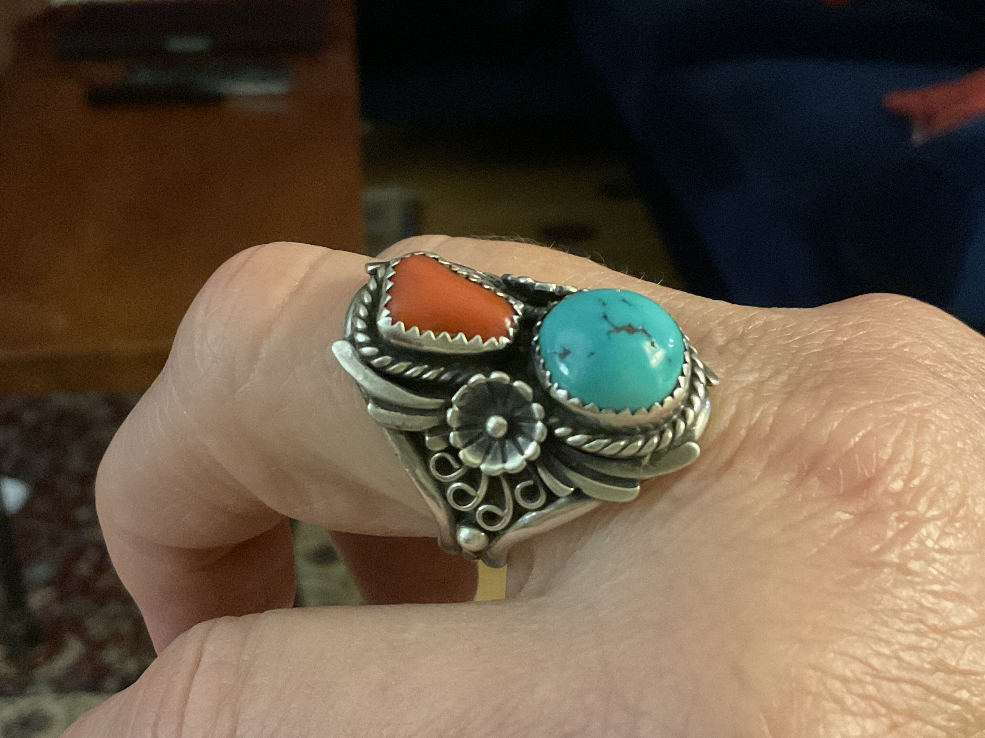 Advanced Silver Work Navajo Coral Sterling Silver Cloud Native American Bracelet