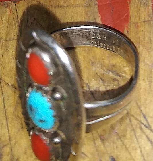 S & A Nez Turquoise and Coral Ring(Enhanced)